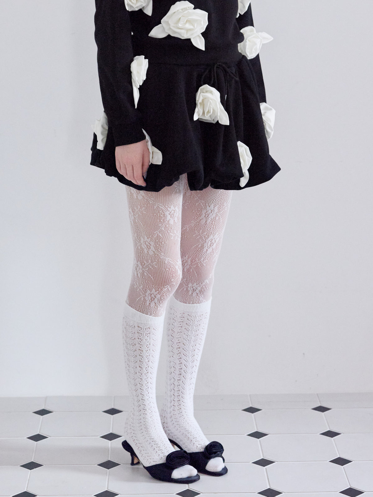 Many rose sweat balloon skirt ブラック size:M model:173cm ALINA