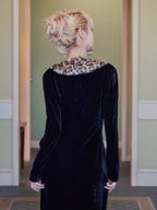 Ribbon embroidered velour dress & tippet ブラック size:M model:163cm MINAMI
