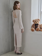 Back open shiny knit dress ピンク size:M model:173cm DASHA.G