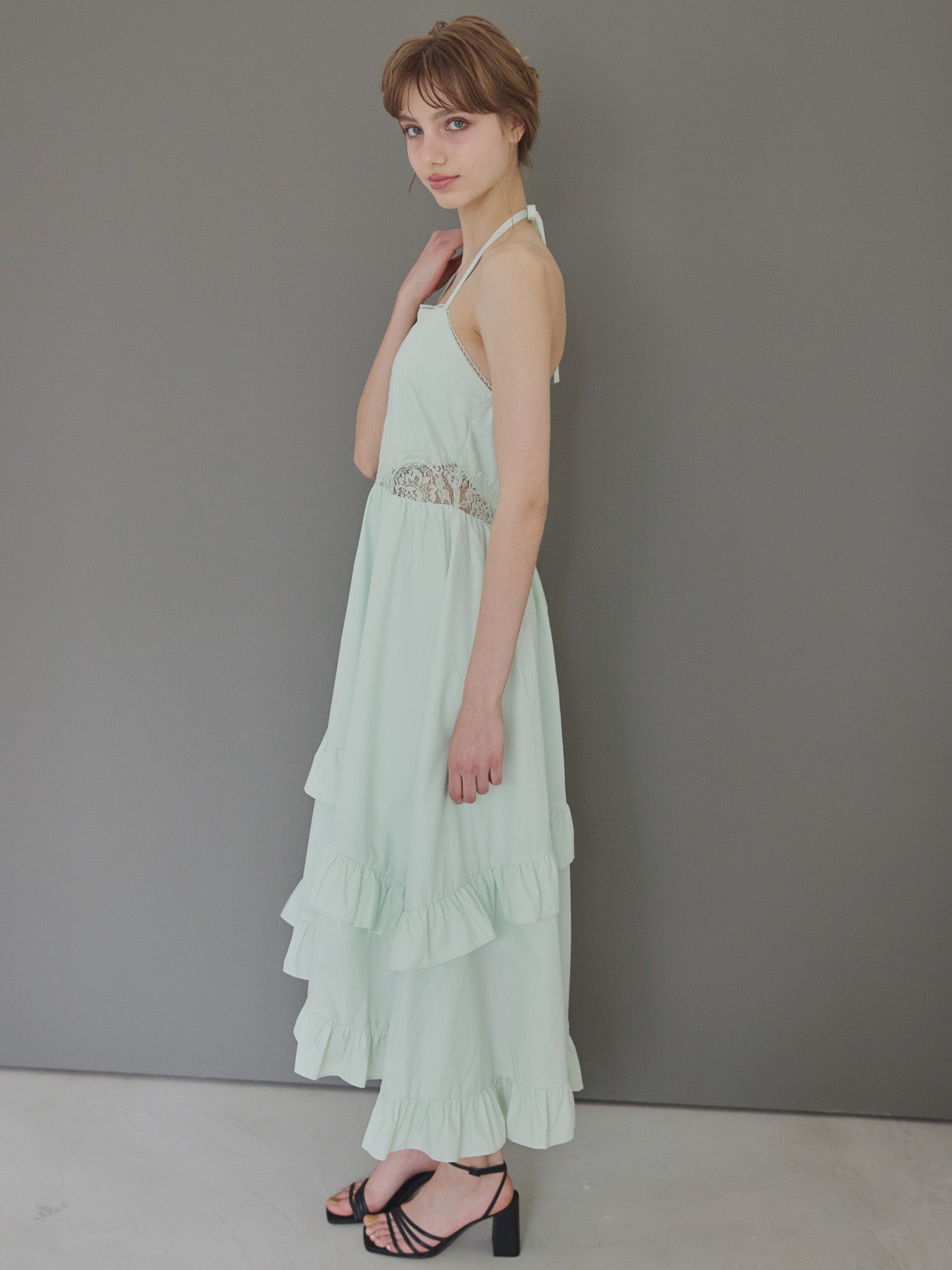 Lily embroidered apron long dress ミント size:M model:175cm MARTA