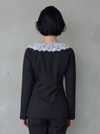 Lace trimmed tailored blouse ブラック size:M model:161cm 富樫かなえ