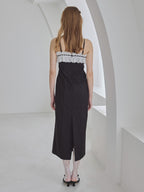 Lace ribbon stripe tight dress ブラック size:M model:175cm MARTA
