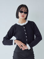 Frilly cable knit cardigan ブラック size:M model:161cm 富樫かなえ