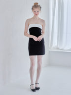 Rhinestone mini dress ブラック size:M model:173cm Olesia