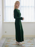 Ribbon embroidered velour dress & tippet グリーン size:M model:163cm MINAMI