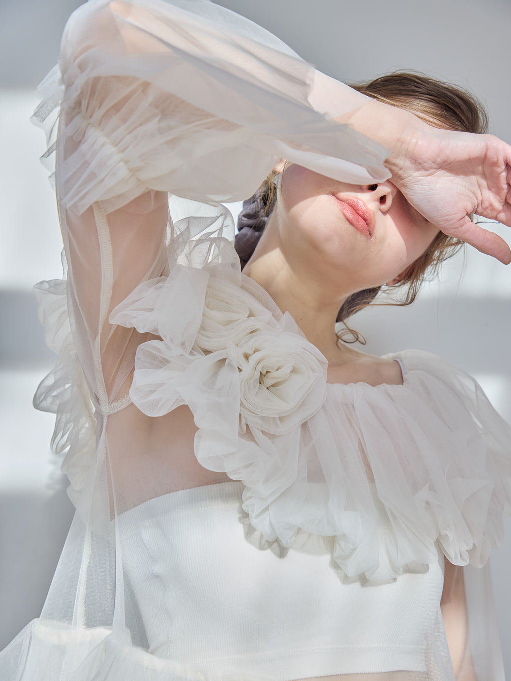 Rose tulle off shoulder blouse ホワイト size:M model:174cm KATERYNA