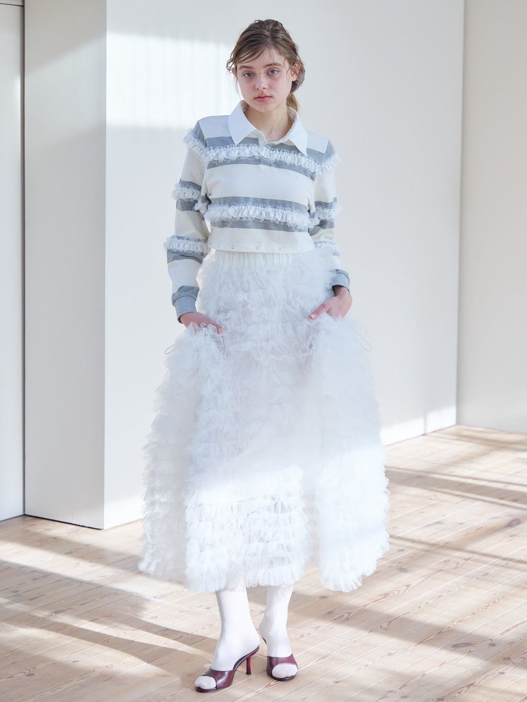 Tulle tiered volume skirt ホワイト size:M model:174cm KATERYNA