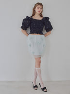 Sheer jacquard off shoulder blouse ネイビー size:M model:175cm MARTA