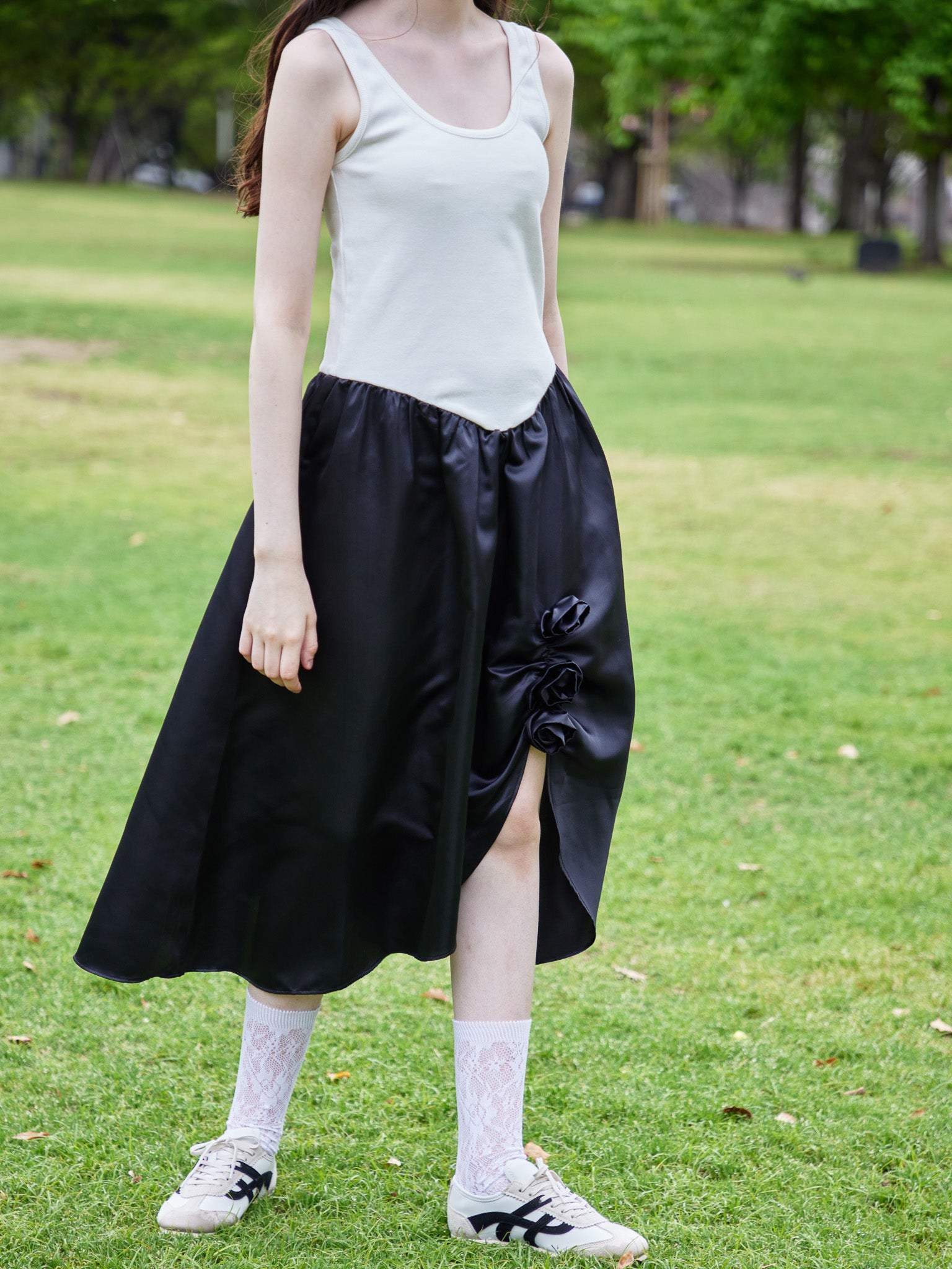 Rose satin docking rib dress ブラック size:M model:170cm ALICE