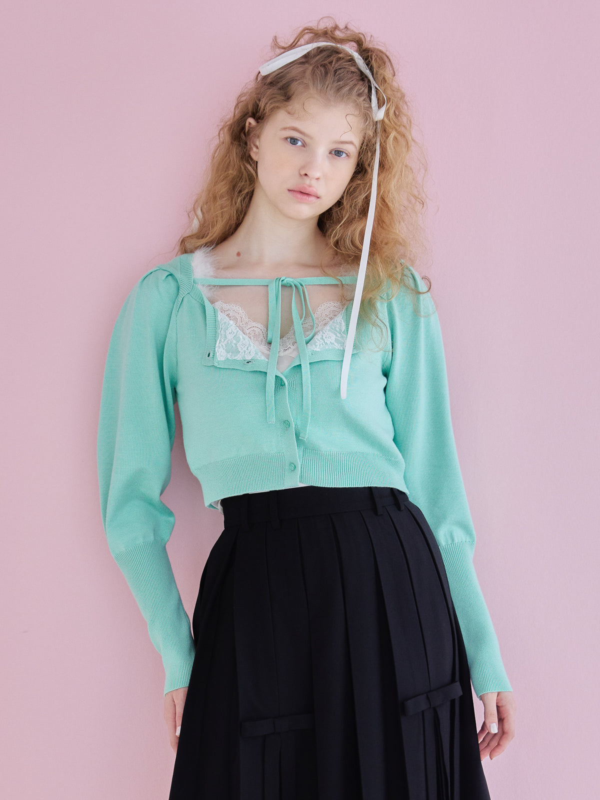 Lace lined cardigan グリーン size:M model:173cm Olesia