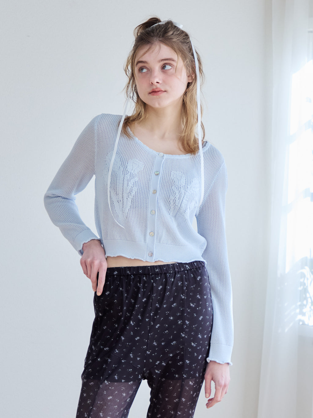 Tulip crochet cardigan サックス size:M model:174cm KATERYNA