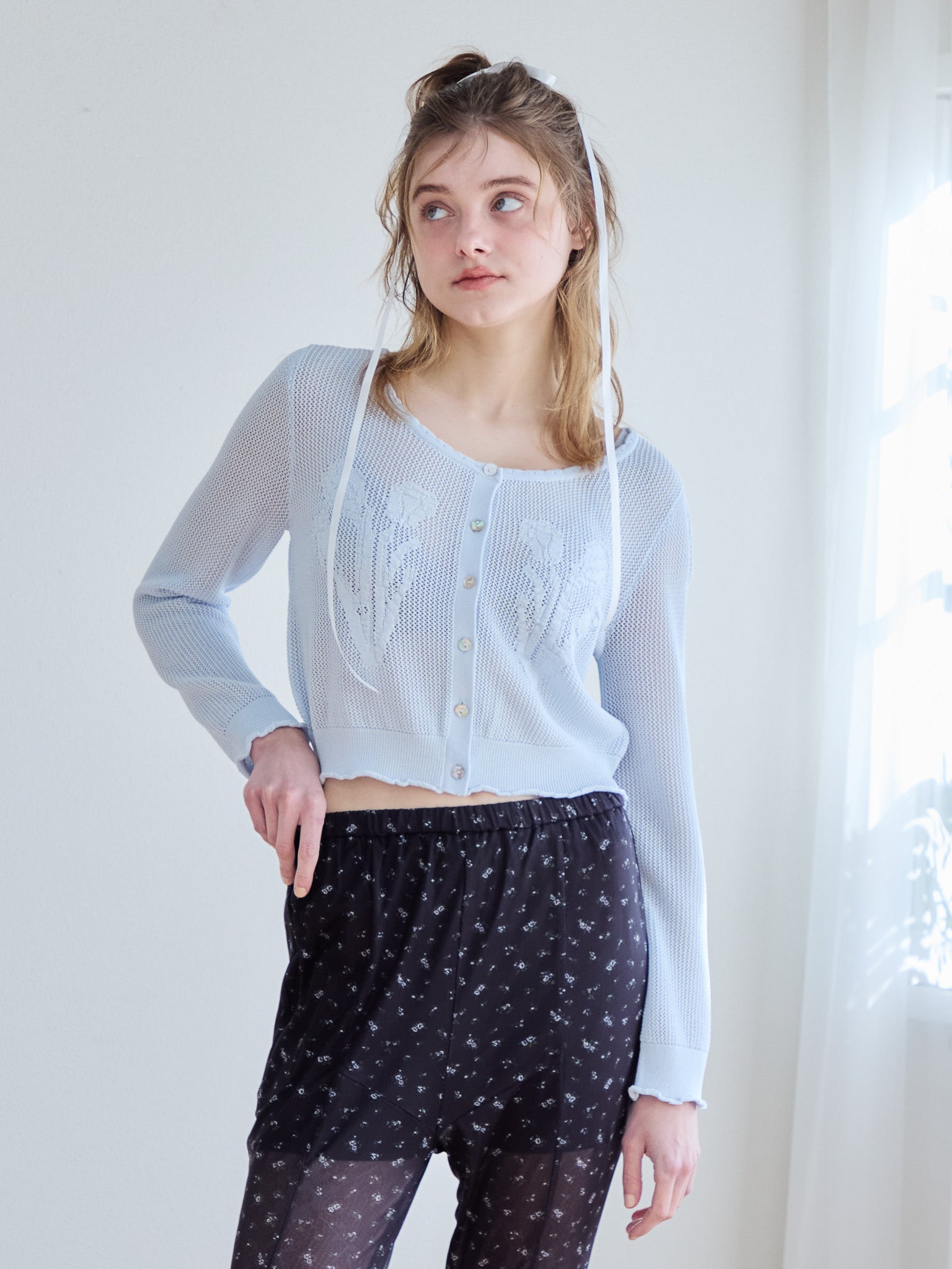 Tulip crochet cardigan サックス size:M model:174cm KATERYNA