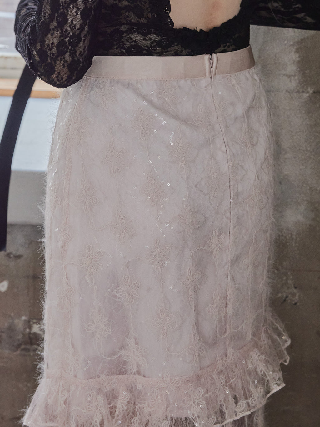 Shiny lace tiered skirt ピンク size:M model:173cm DASHA.G