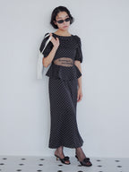 Sheer embroidered puff sleeve dress ドット size:M model:161cm 富樫かなえ