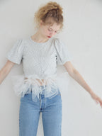 Tulle hem small floral print cardigan グレー size:M model:173cm Olesia
