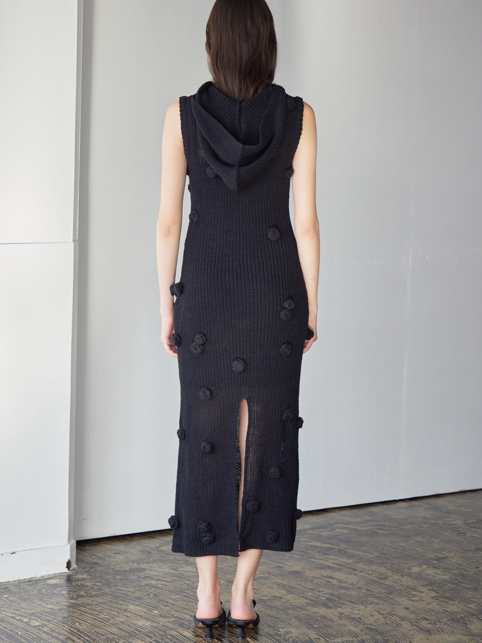 Rose knit hoodie dress ブラック size:M model:172cm GINEVRA