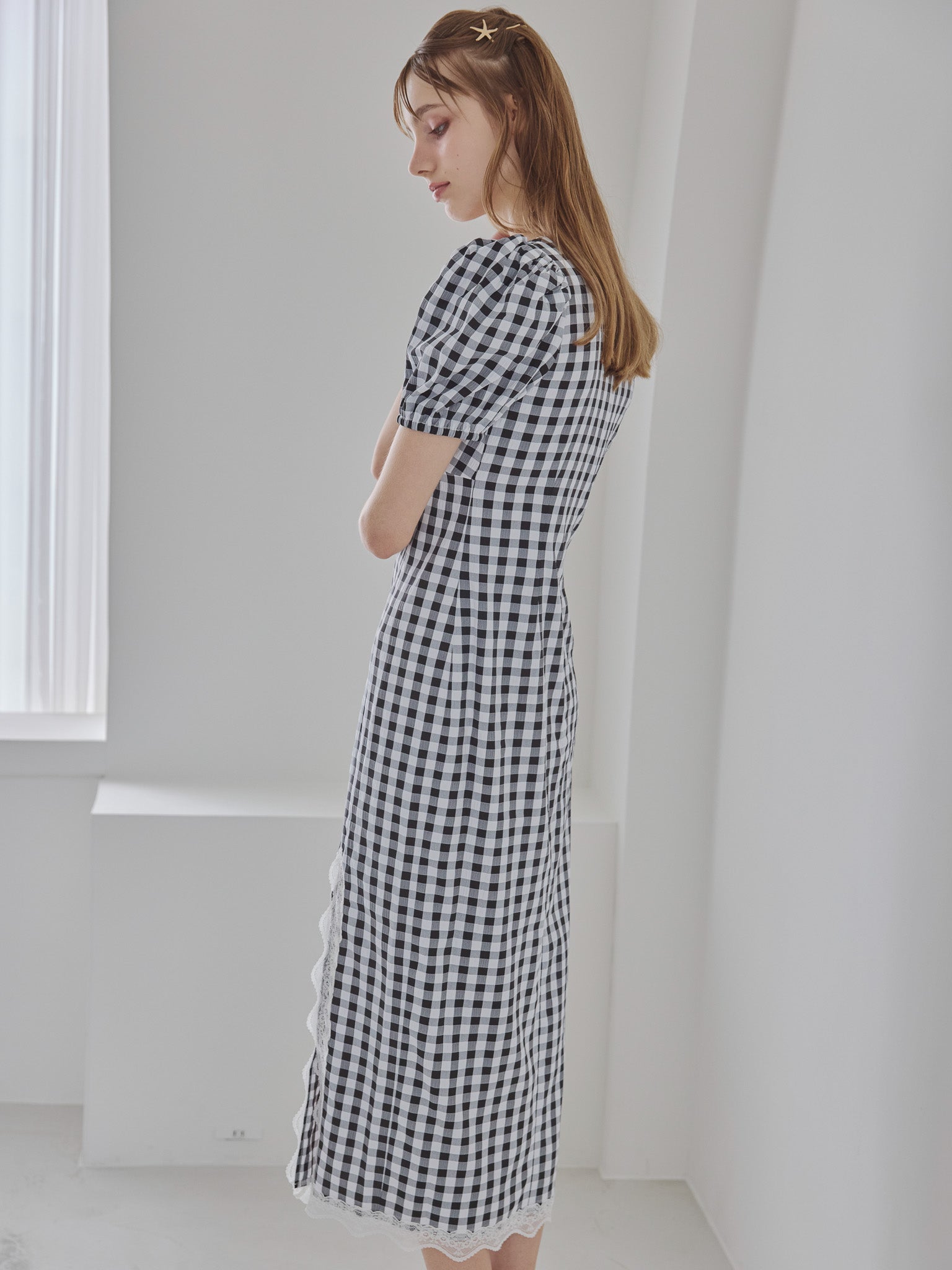 Rose gingham dress ブラック size:M model:175cm MARTA