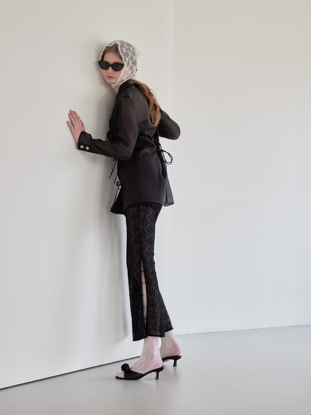 Heart trimming lace pants ブラック size:M model:174cm LERA