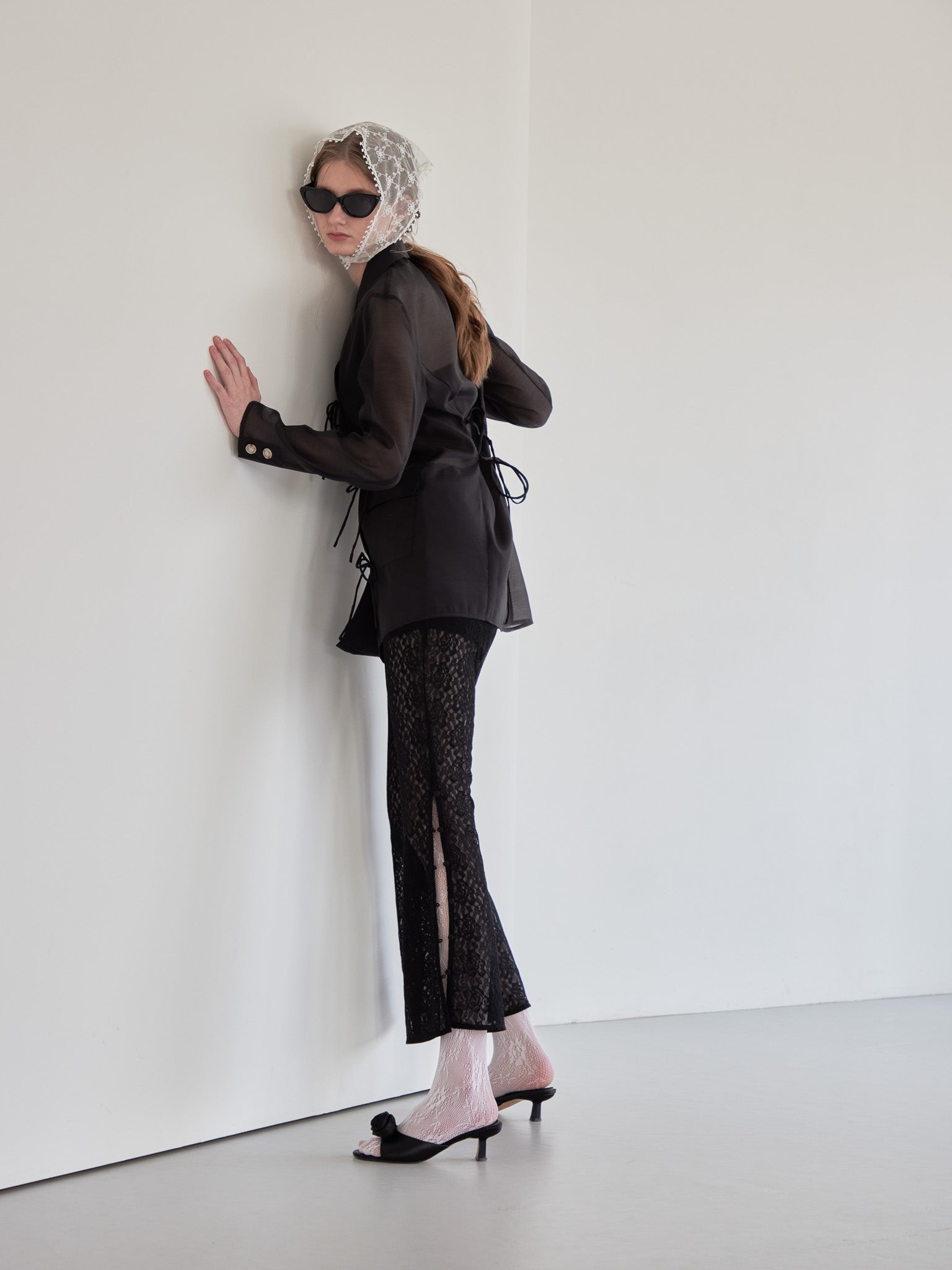 Heart trimming lace pants ブラック size:M model:174cm LERA