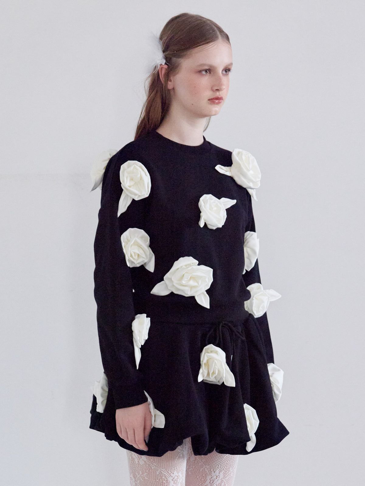Many rose sweat top ブラック size:M model:173cm ALINA