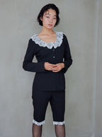 Lace trimmed tailored blouse ブラック size:M model:161cm 富樫かなえ
