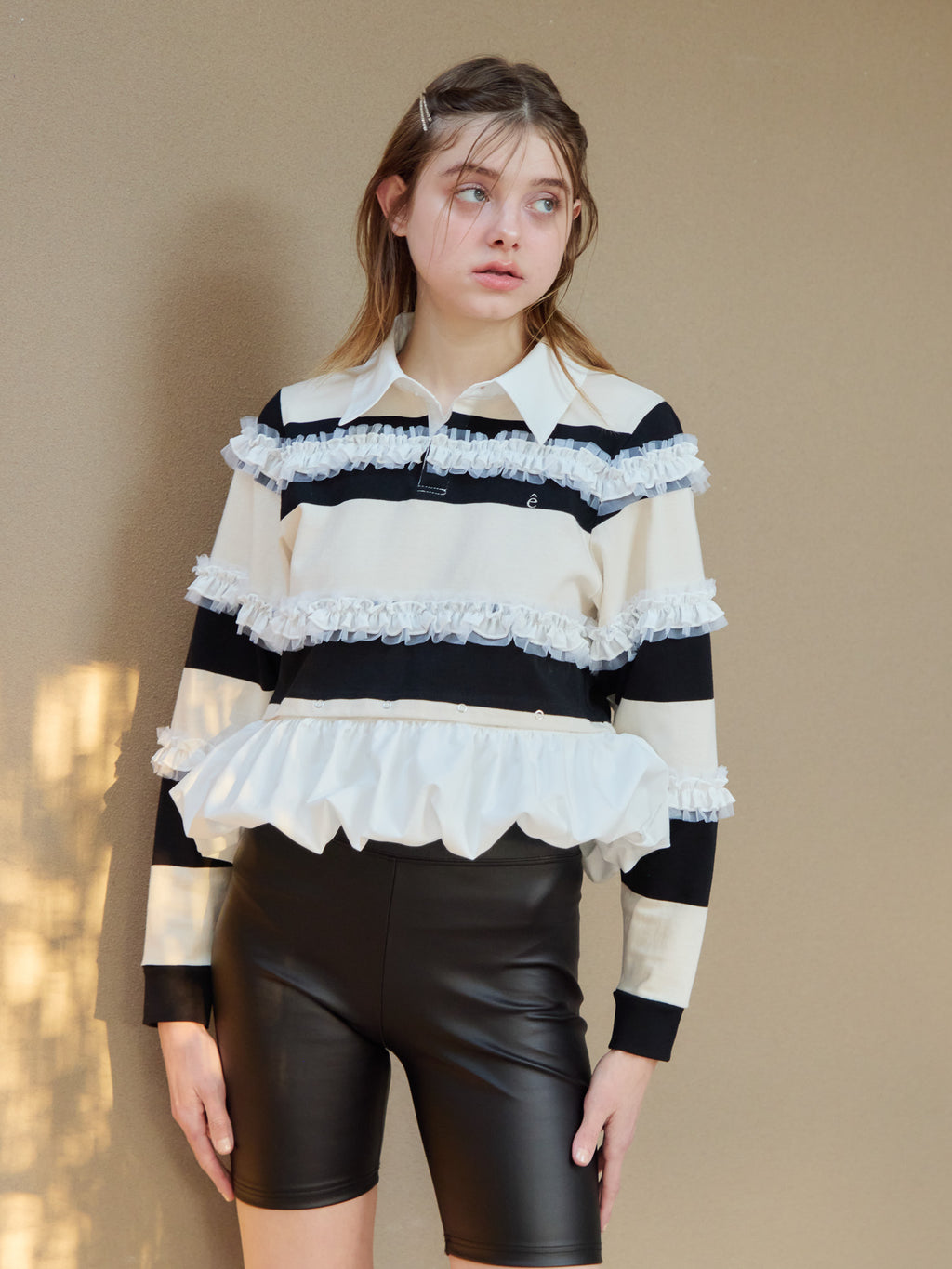 Balloon hem rugby shirt ブラック size:M model:174cm KATERYNA