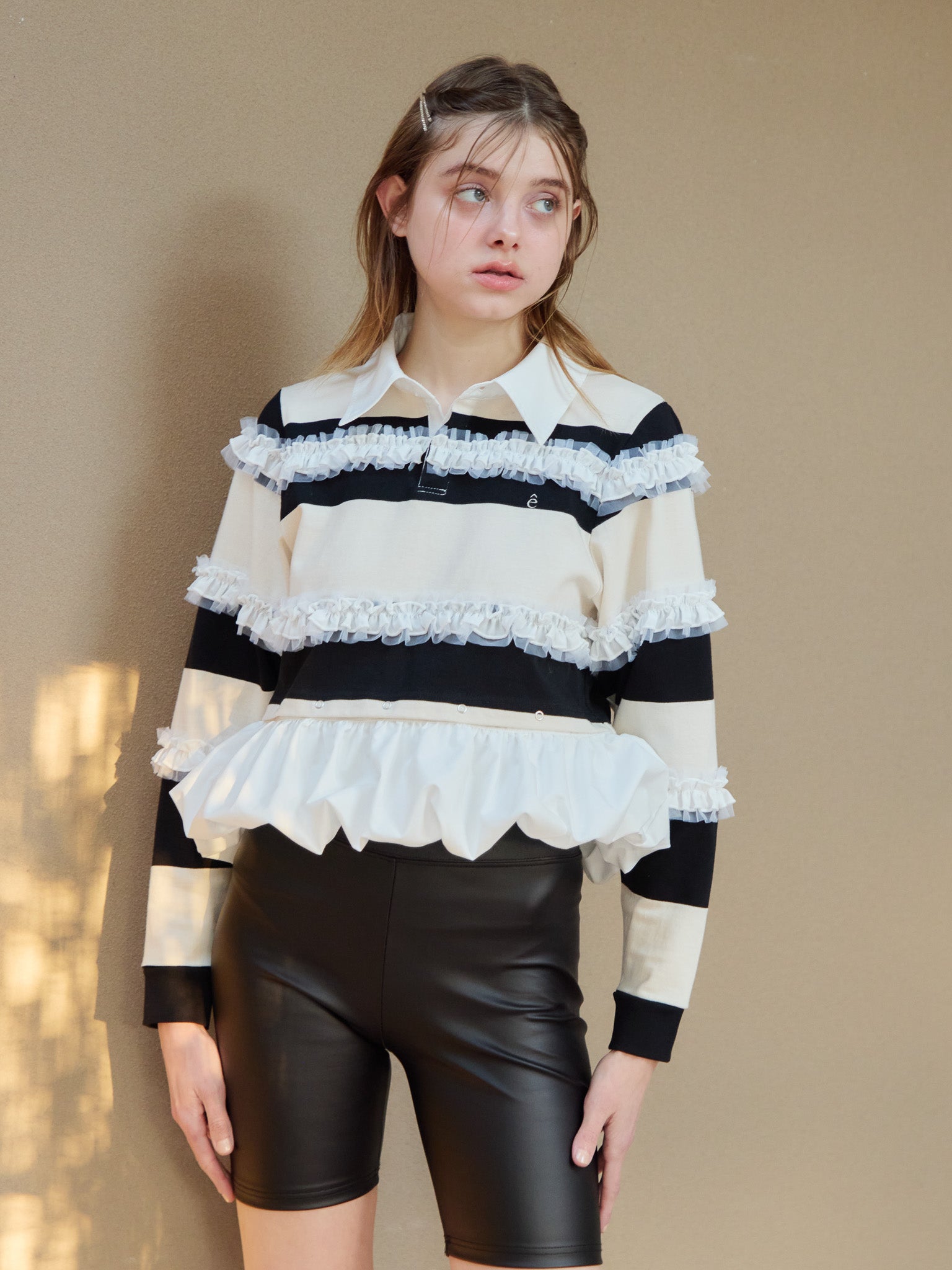 Balloon hem rugby shirt ブラック size:M model:174cm KATERYNA
