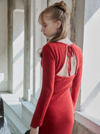 Back open shiny knit dress レッド size:M model:173cm DASHA.G