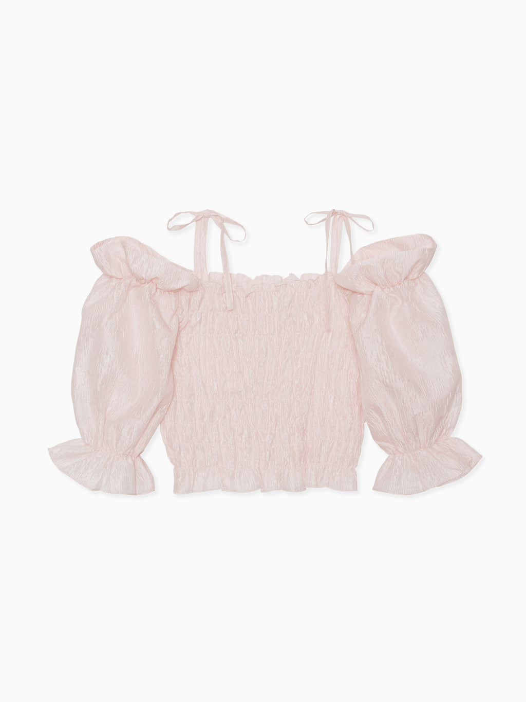 Sheer jacquard off shoulder blouse ピンク