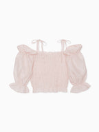 Sheer jacquard off shoulder blouse ピンク