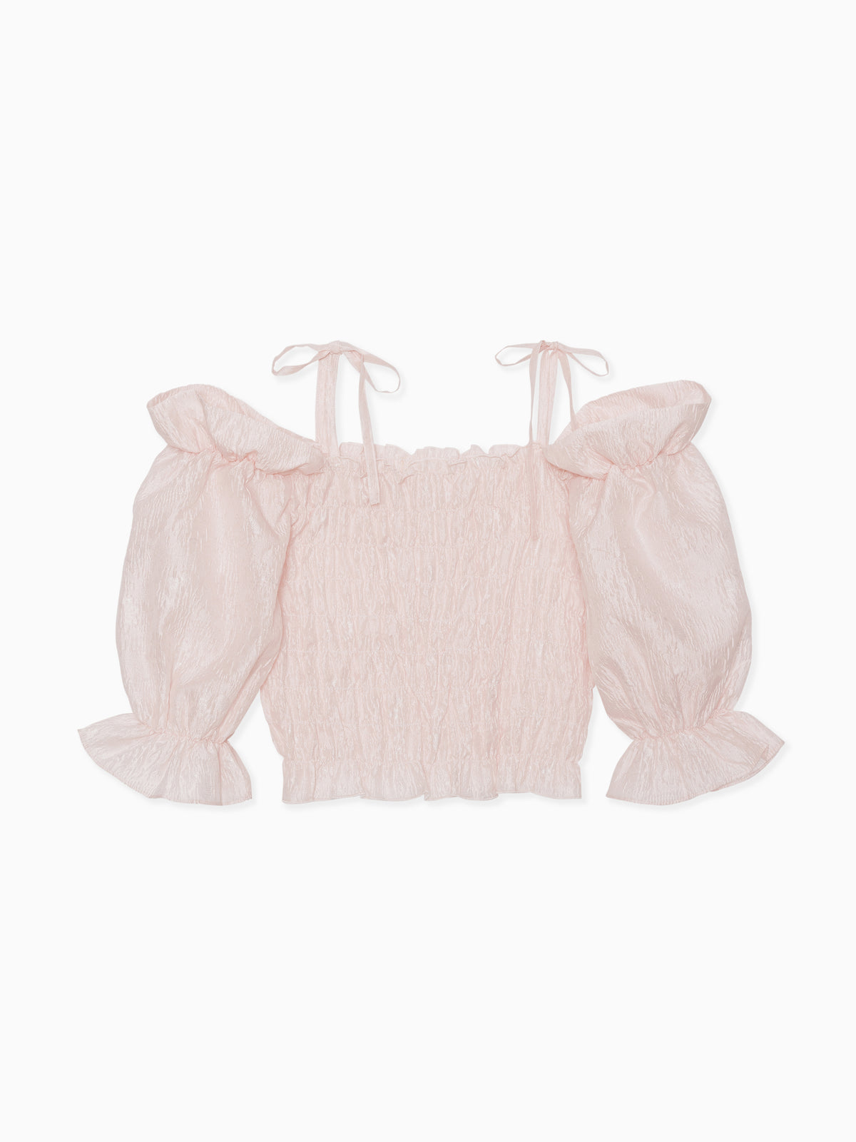 Sheer jacquard off shoulder blouse ピンク
