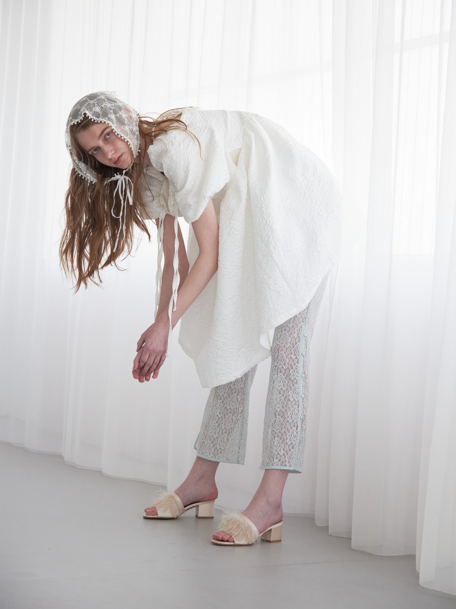 Heart trimming lace pants ミント size:M model:174cm LERA