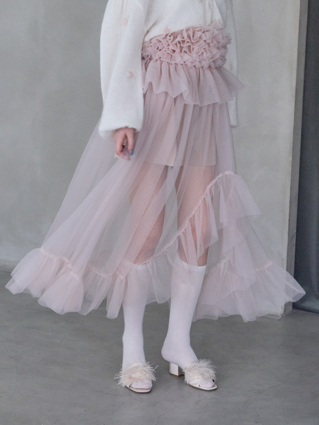 Frill tulle skirt & shorts set ピンク size:M model:173cm ALINA