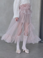 Frill tulle skirt & shorts set ピンク size:M model:173cm ALINA