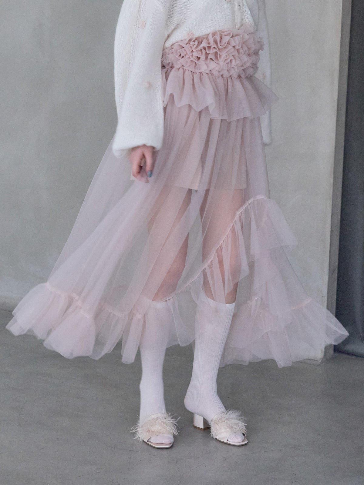 Frill tulle skirt & shorts set ピンク size:M model:173cm ALINA