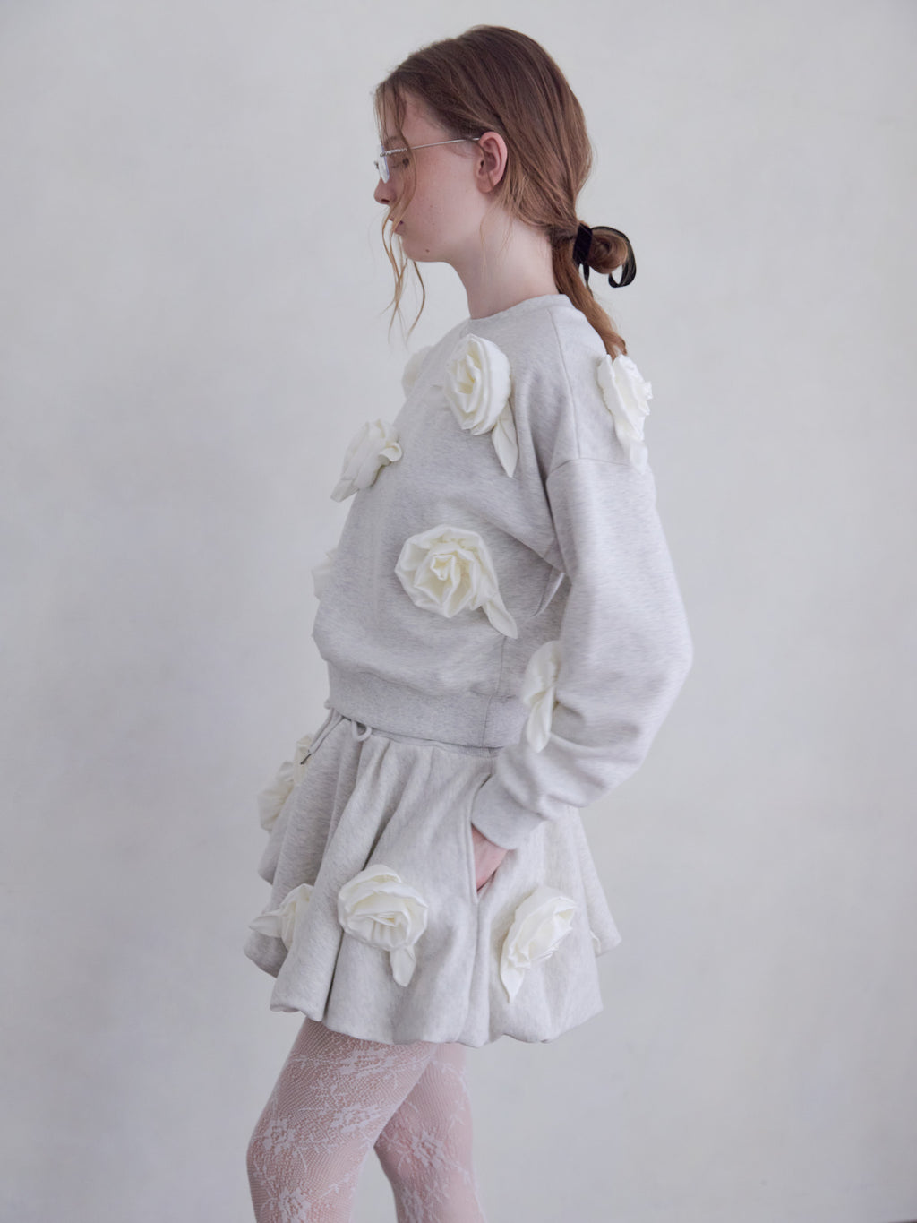 Many rose sweat balloon skirt グレー size:M model:173cm ALINA