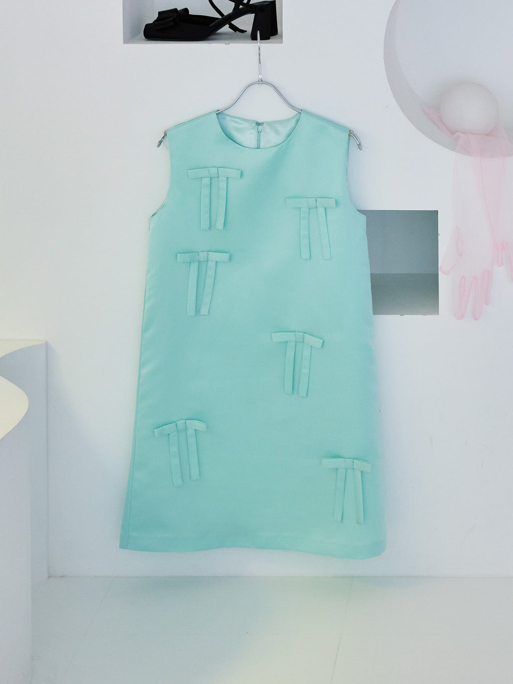Many ribbon satin mini dress グリーン size:M model:173cm Olesia