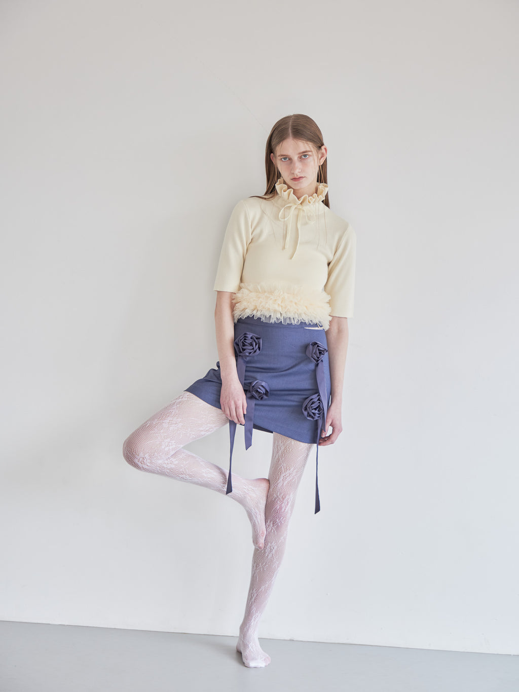 Hem tulle rib knit イエロー size:M model:174cm LERA