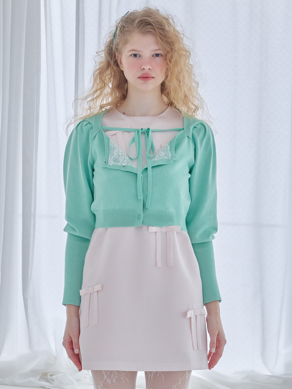 Lace lined cardigan グリーン size:M model:173cm Olesia