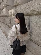 Dot tulle ruffle & knit top set ベージュ