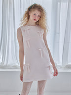 Many ribbon satin mini dress ピンク size:M model:173cm Olesia