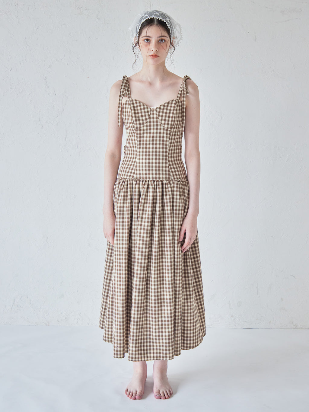 Gingham check back open dress ブラウン size:M model:170cm ALICE