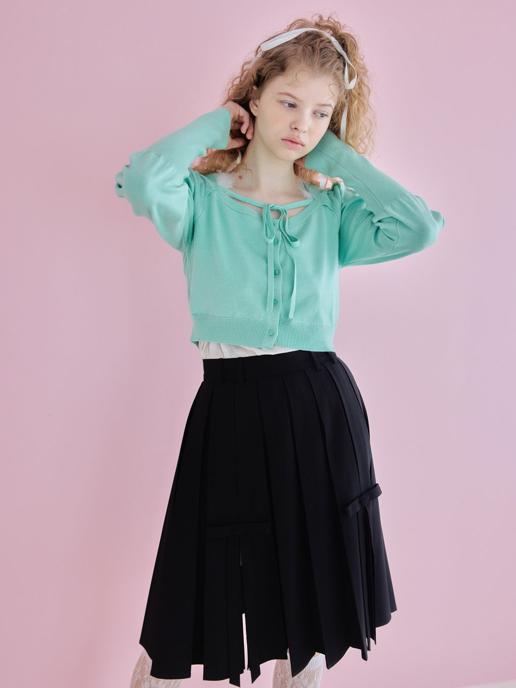 Lace lined cardigan グリーン size:M model:173cm Olesia