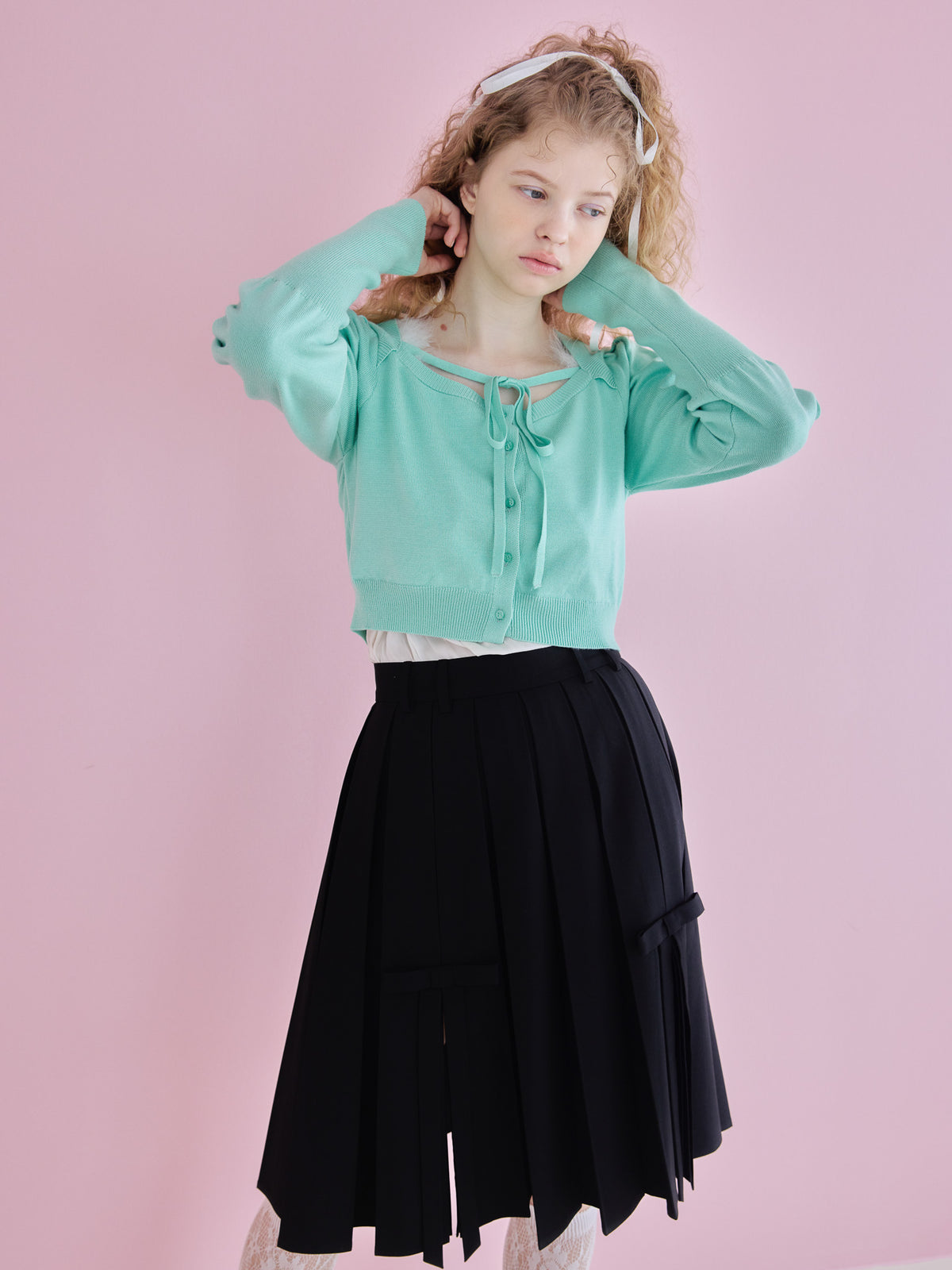 Lace lined cardigan グリーン size:M model:173cm Olesia