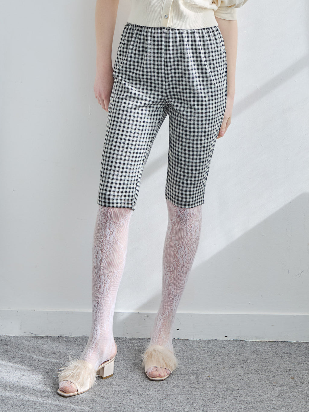 Gingham check sabrina stretch pants ブラック size:M model:171cm ANIUTA