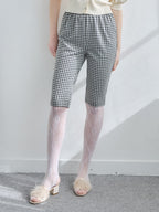 Gingham check sabrina stretch pants ブラック size:M model:171cm ANIUTA