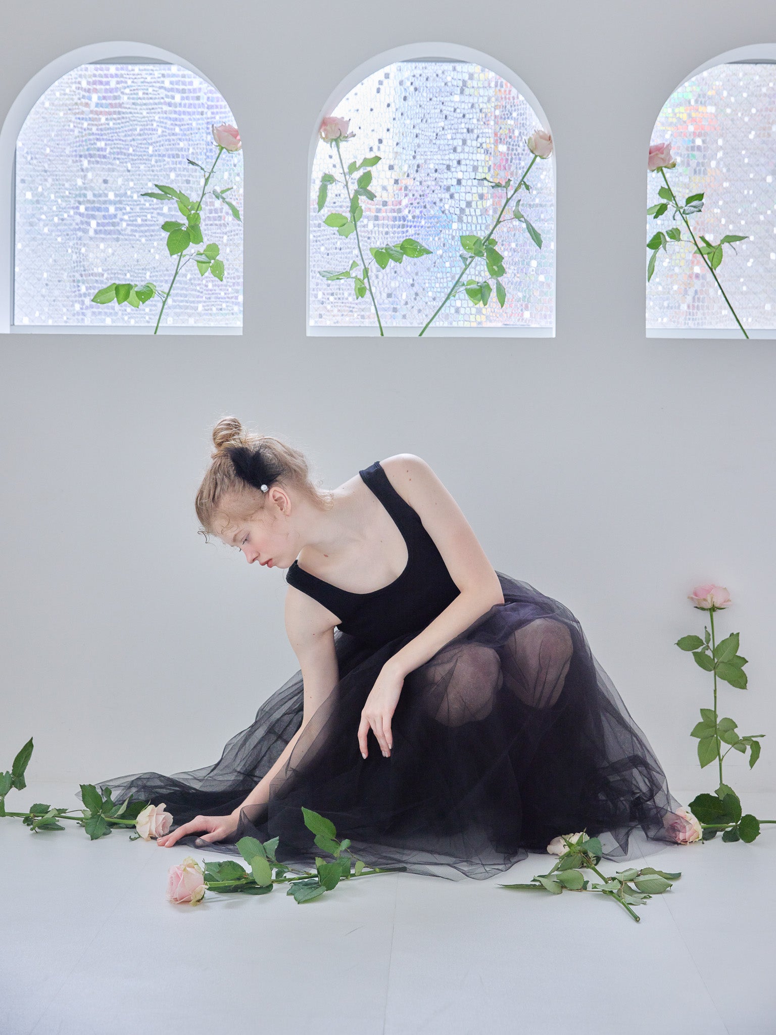 Volume tulle skirt tank dress ブラック size:M model:173cm Olesia