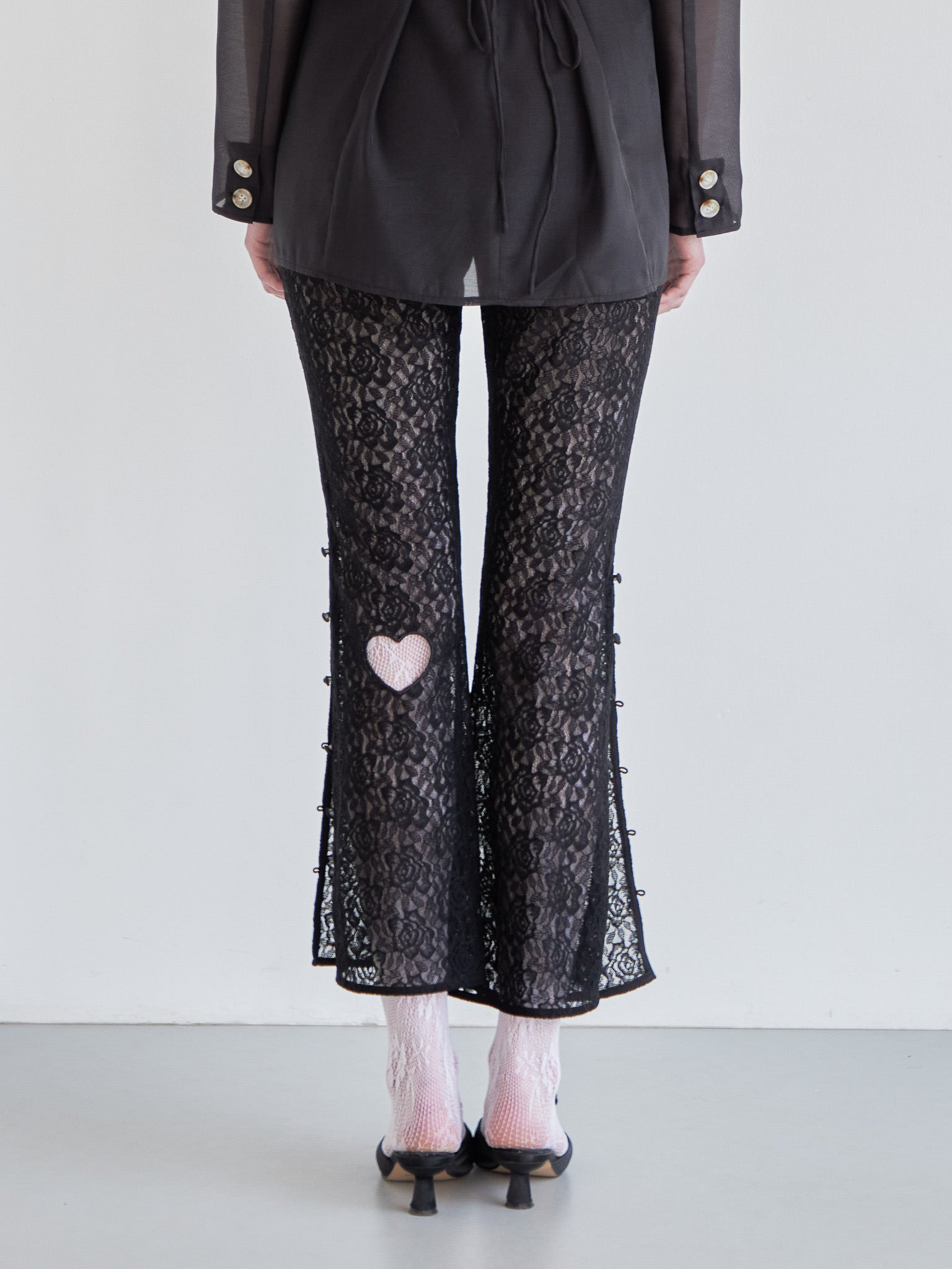 Heart trimming lace pants ブラック size:M model:174cm LERA