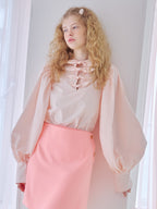 Many ribbon volume sleeve blouse ピンク size:M model:173cm Olesia