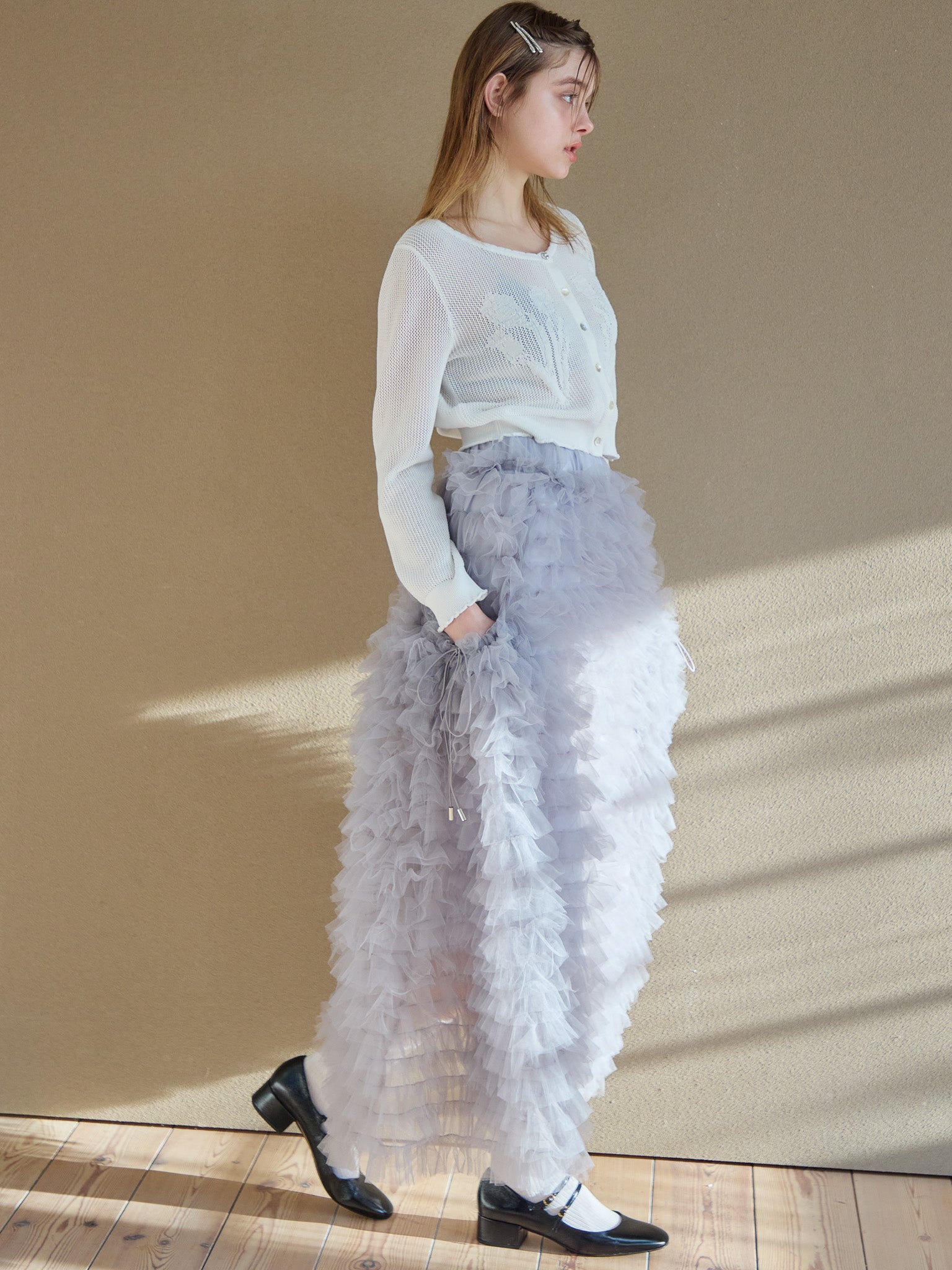 Tulle tiered volume skirt グレー size:M model:174cm KATERYNA